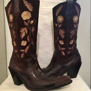 Antonio Melani Snake Print Suede Cowboy Boots